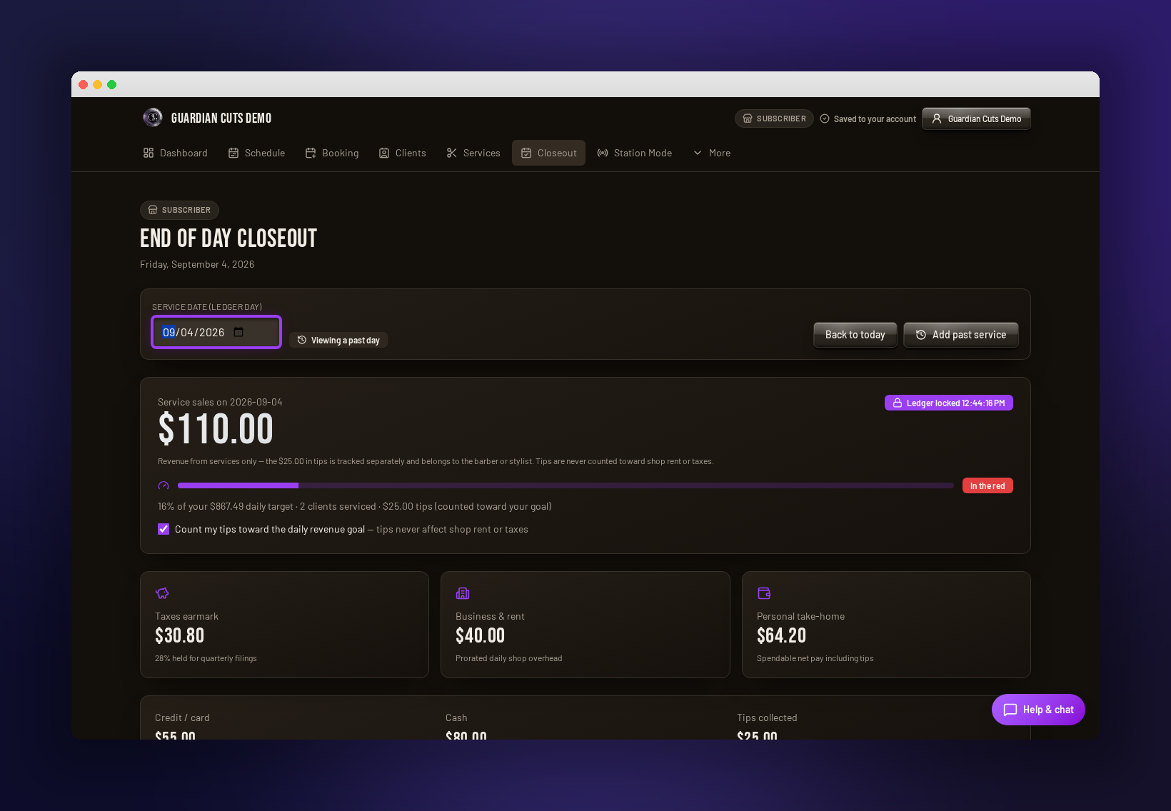 End-of-day closeout — Omni Shop Guardian product screenshot