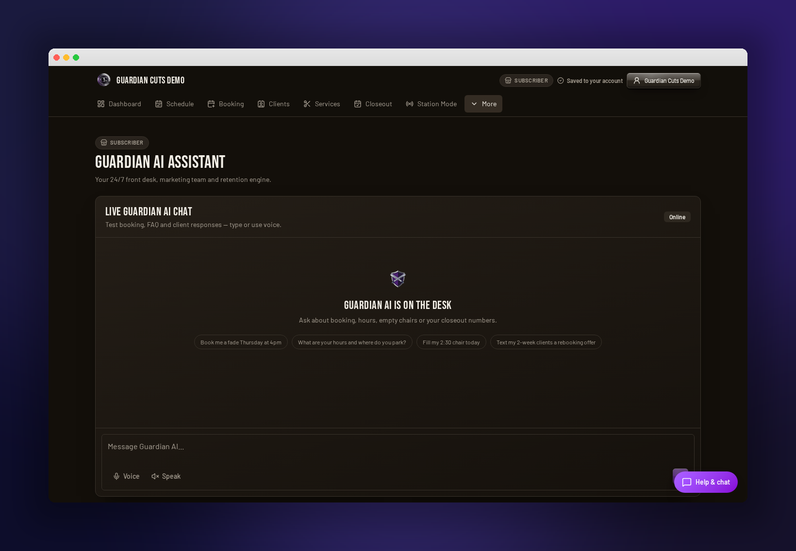 Guardian AI front desk — Omni Shop Guardian product screenshot